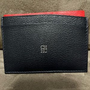 Carolina Herrera Leather Card Holder Navy Blue and Red